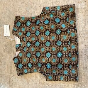 Elegant Geometric Women's Blouse in Brown and Blue